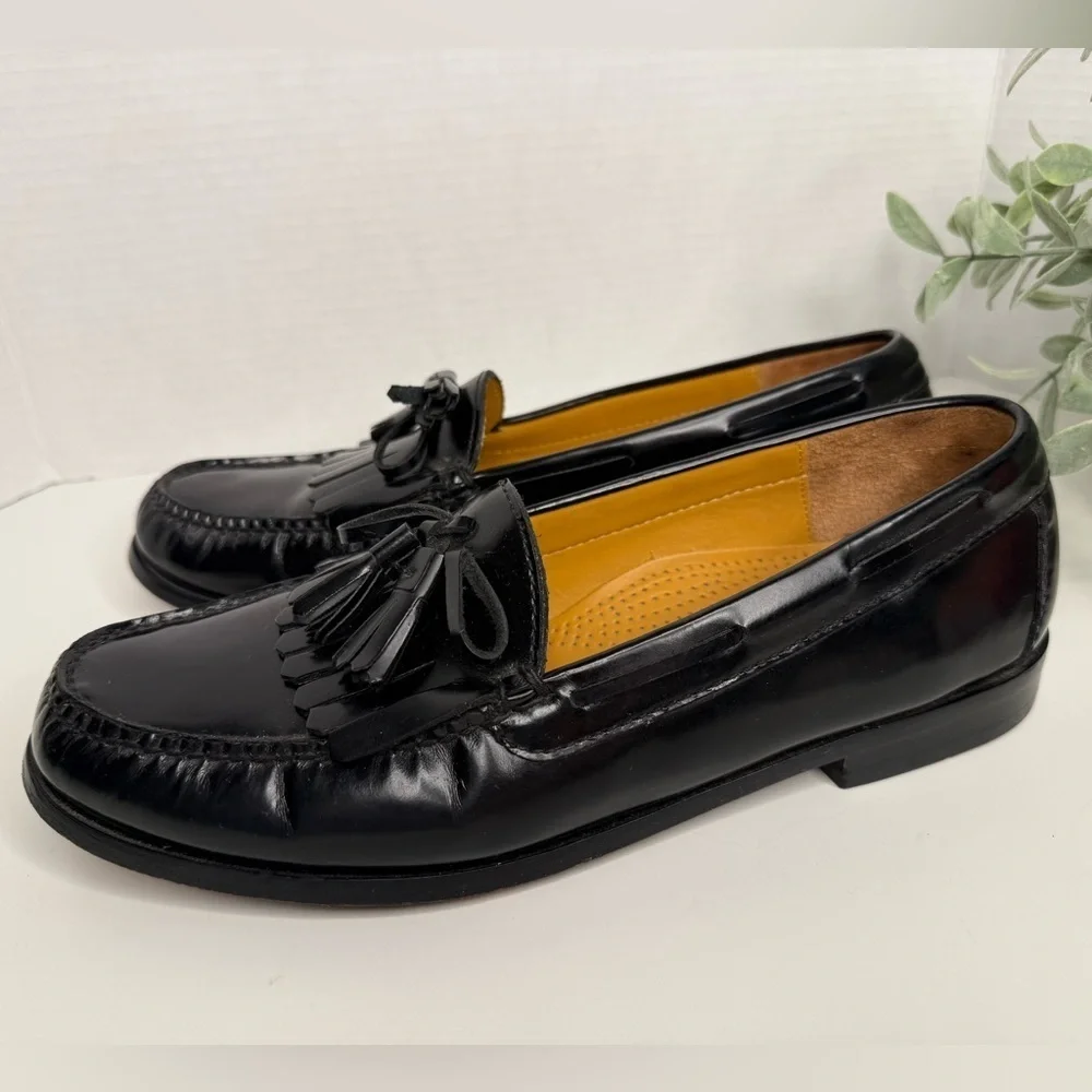 Cole Haan Pinch Tassel Classic Black Leather Dress Loafers Size 10D Preppy Lux